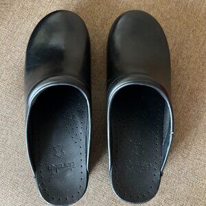 Dansko black leather open heal shoes